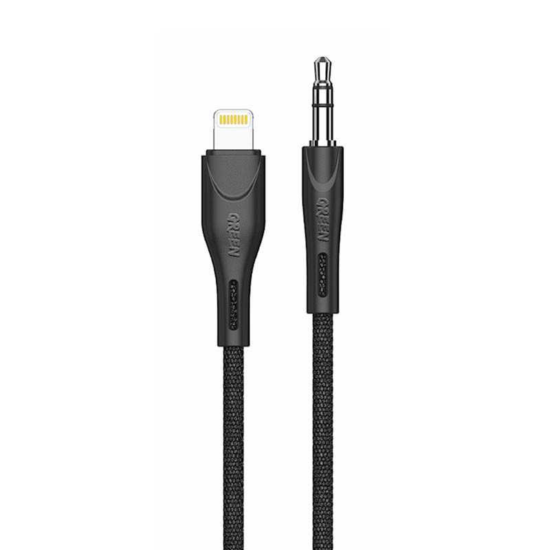 Green AUX 3.5 to Lightning Cable 1.2M 2.4A Black