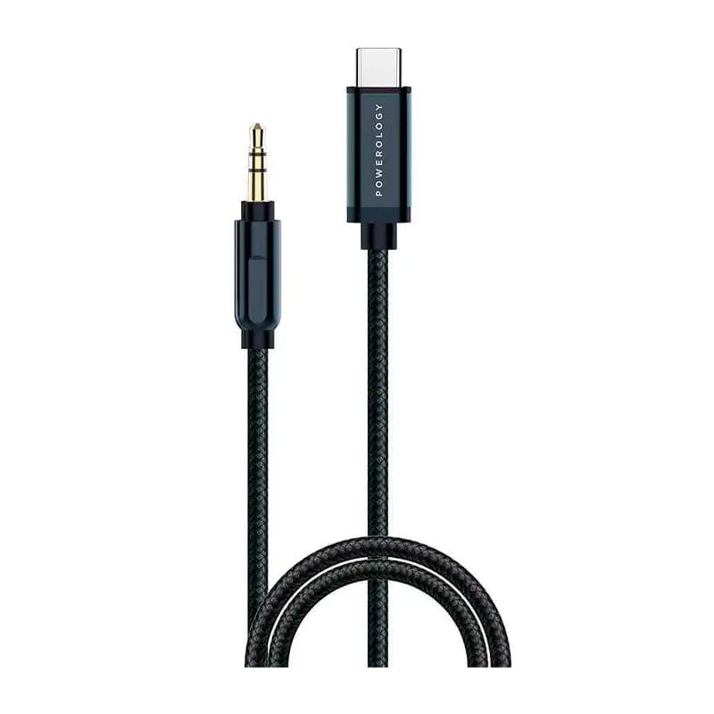 Powerology Aluminum Braided USB-C to 3.5mm Aux Cable 1.2m/4ft Gray