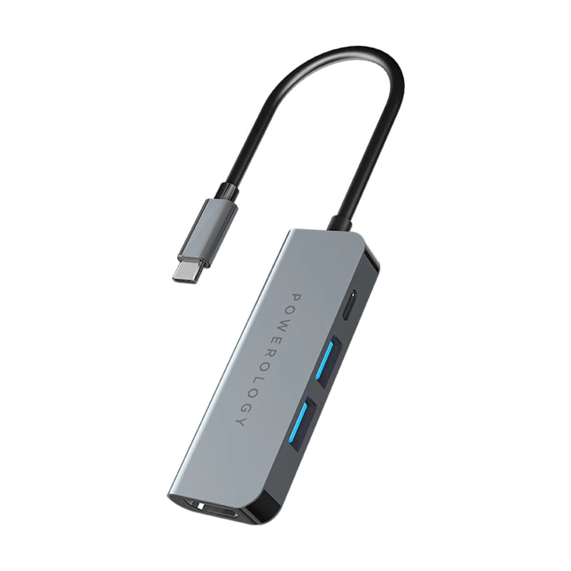 Powerology 4 in 1 USB-C Hub with HDMI / USB 3.0 Gray